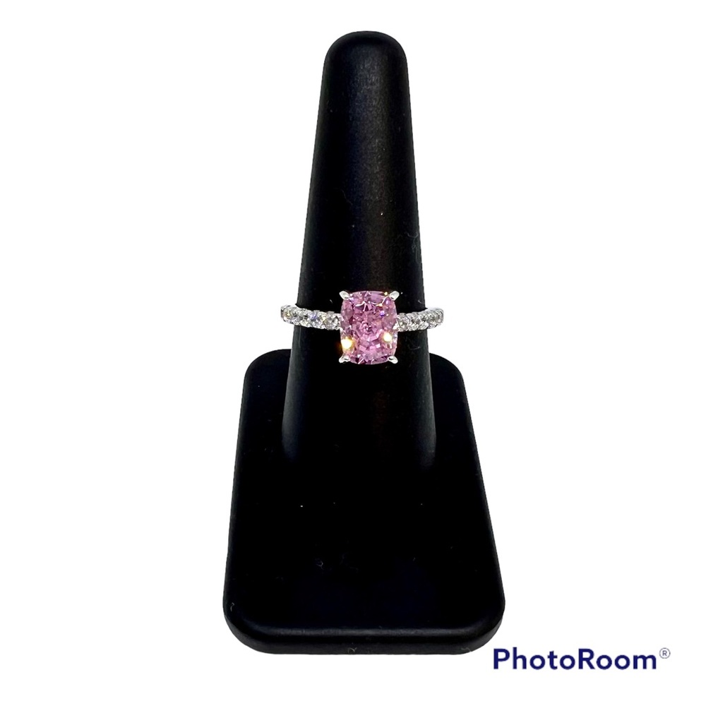 Diamonique Clear or Color Elongated Cushion Ring Platinum Clad